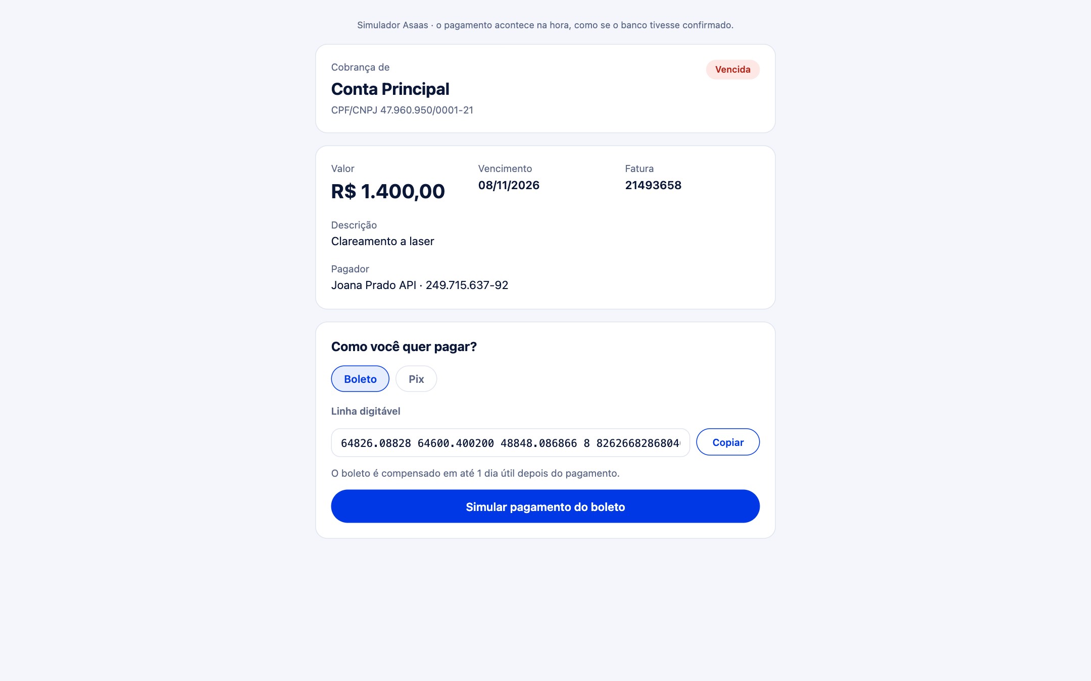 Bank slip / Boleto with digitable line.