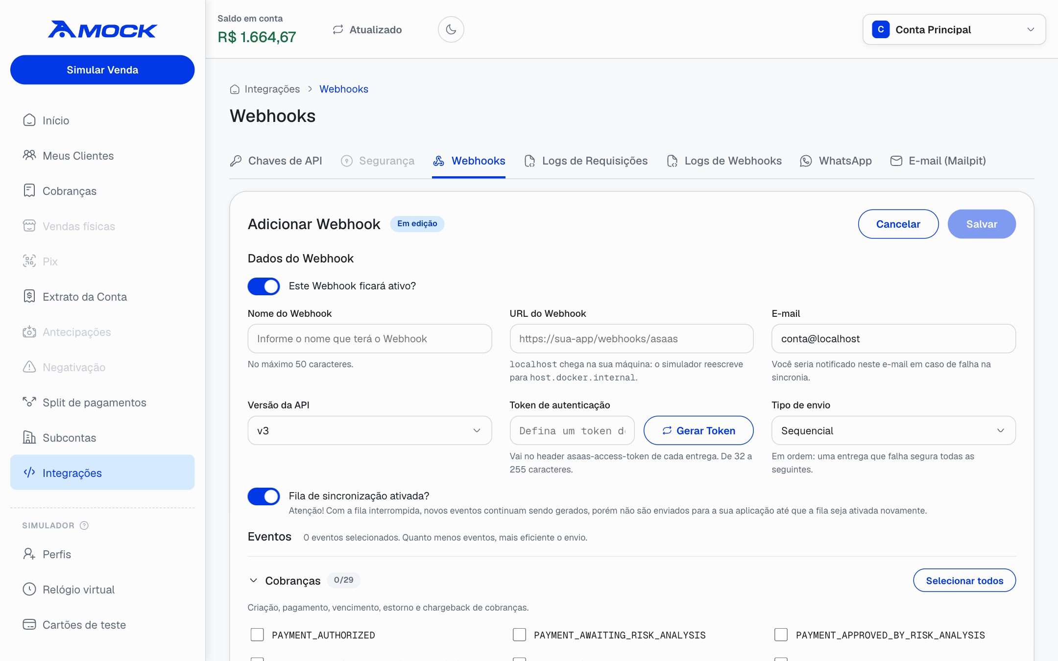 Create webhook configuration dialog.