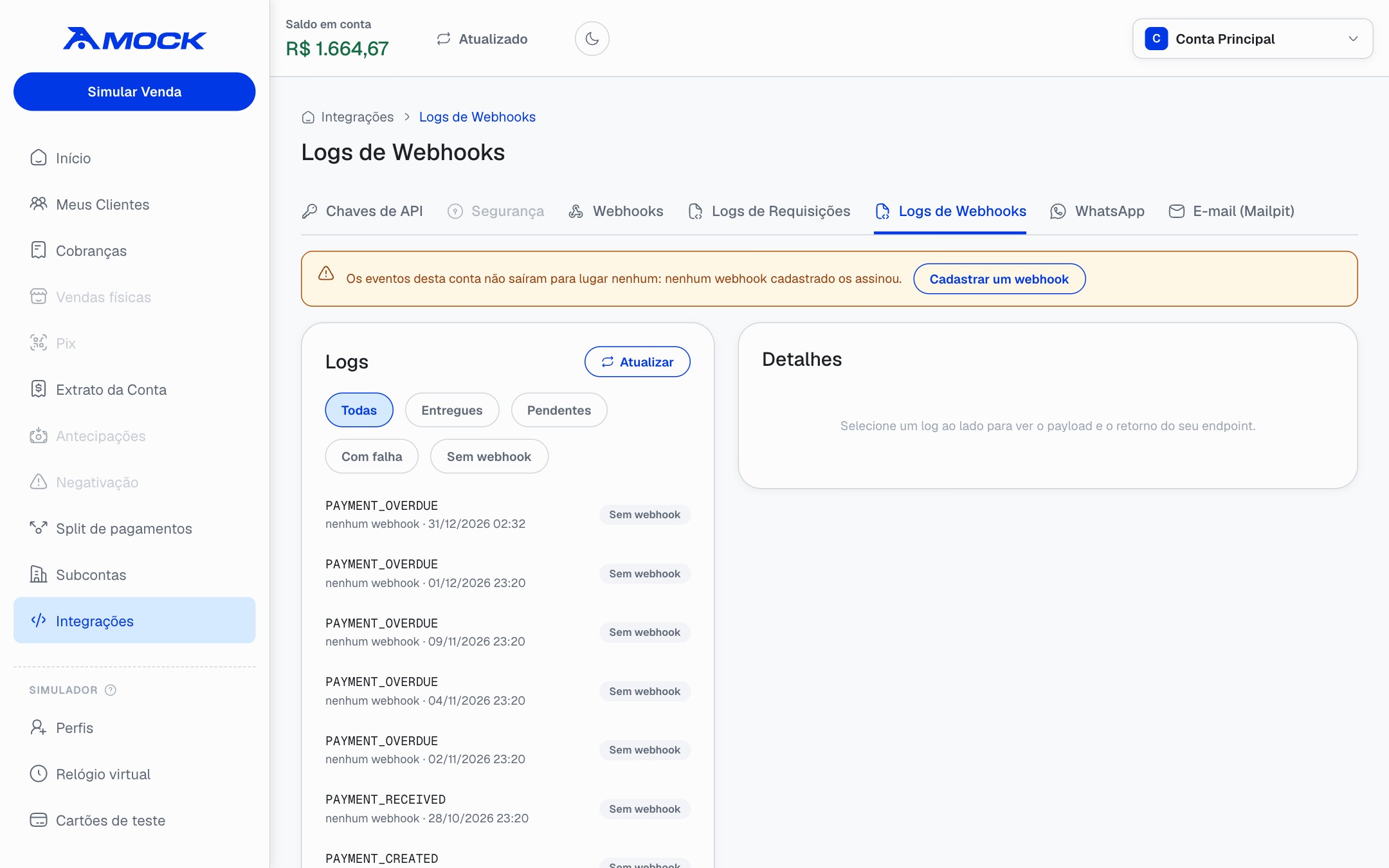 Webhook delivery logs.