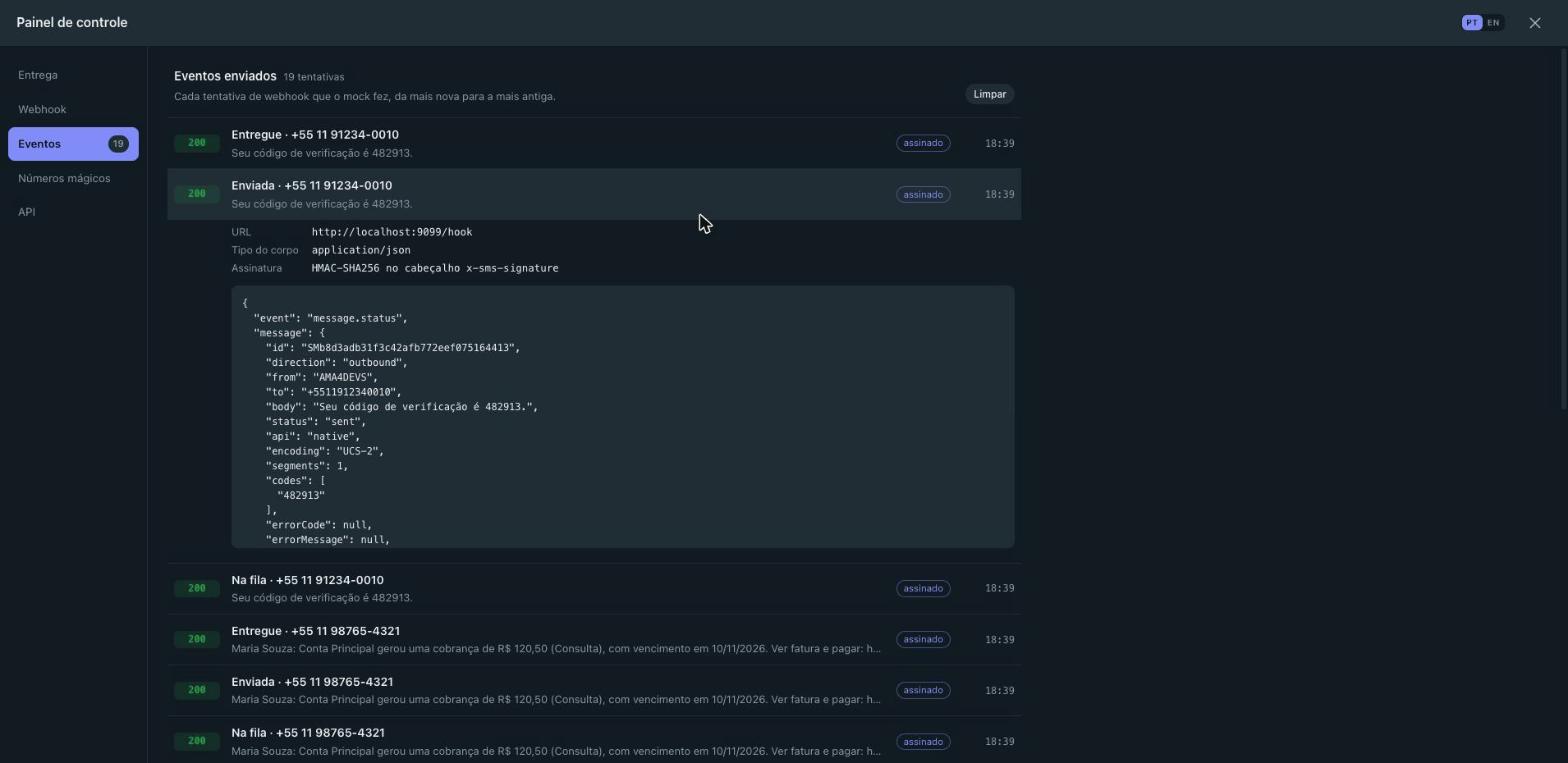 The events tab of the control panel: every webhook attempt, with its body, the answer code and the signature.