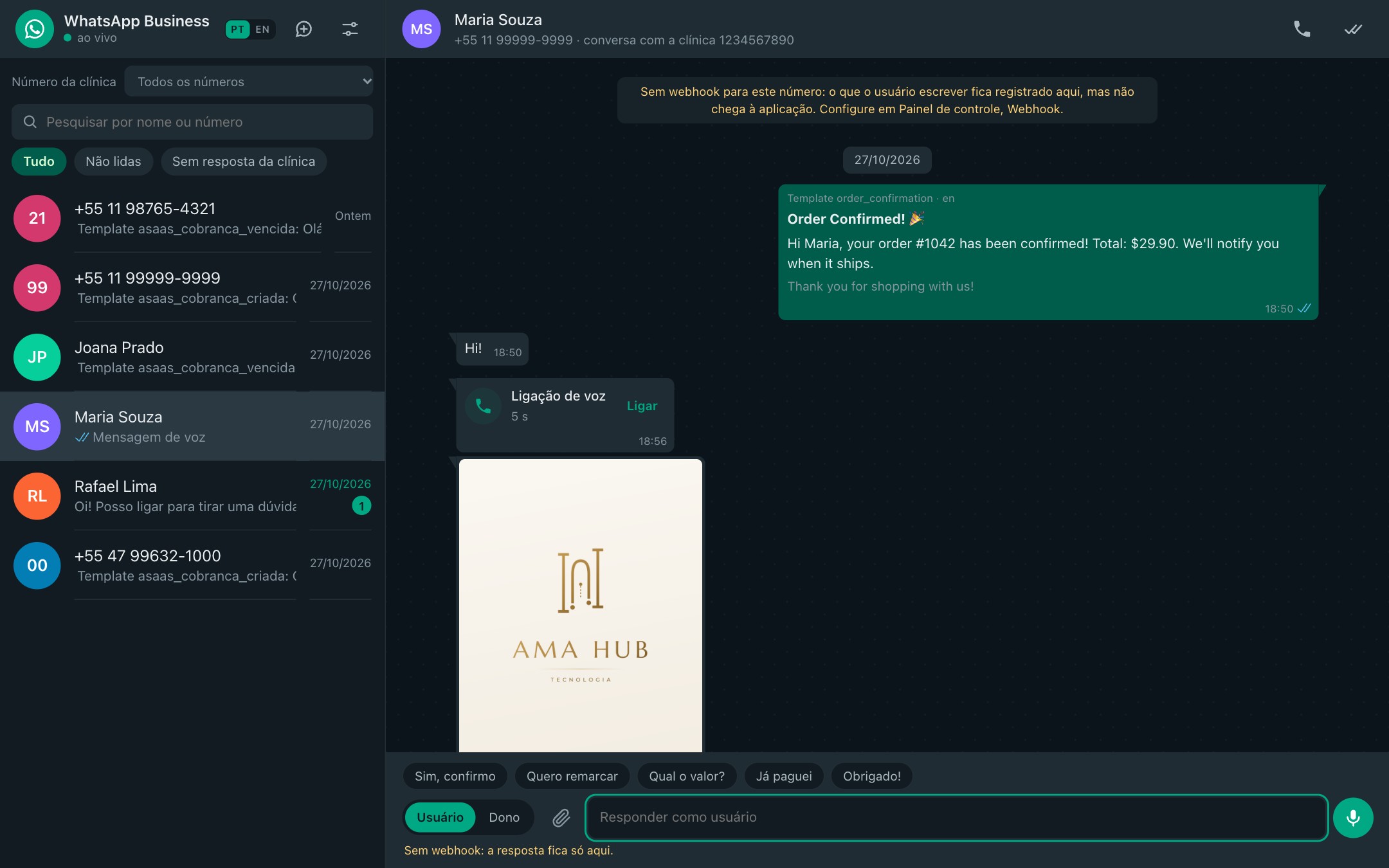 WhatsApp Web interface in dark mode.