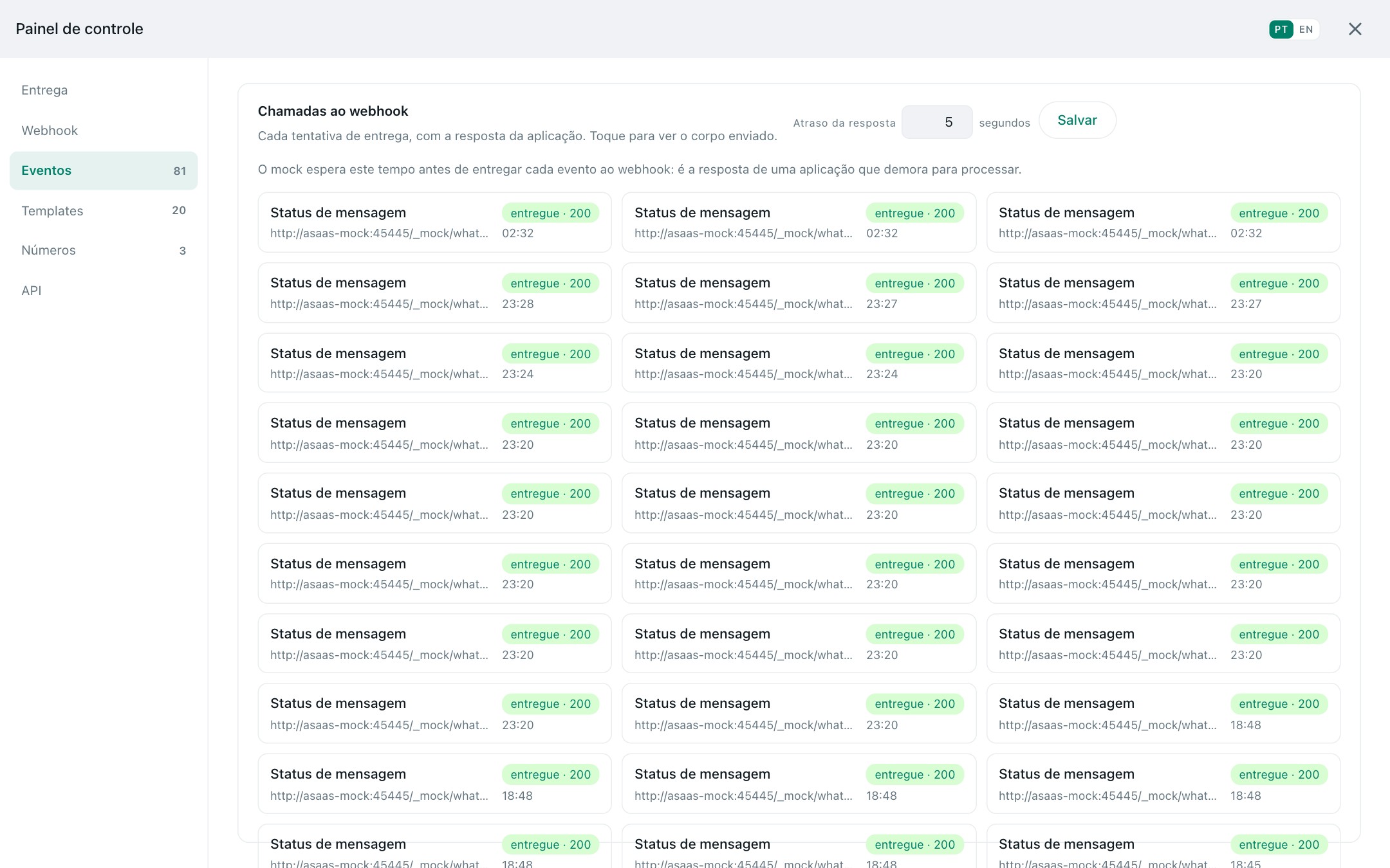 Realtime event logs and status updates.